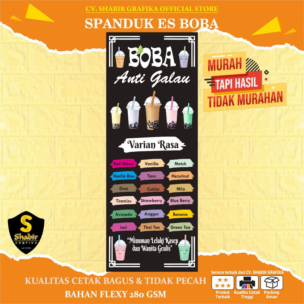 SPANDUK ES BOBA, MINUMAN KEKINIAN, II Uk. 100x50CM