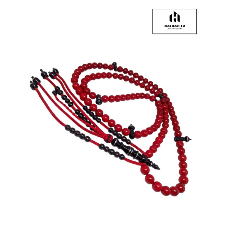 Tasbih TIJANI RED CORAL MARJAN mix YUSER Hitam - 12mm