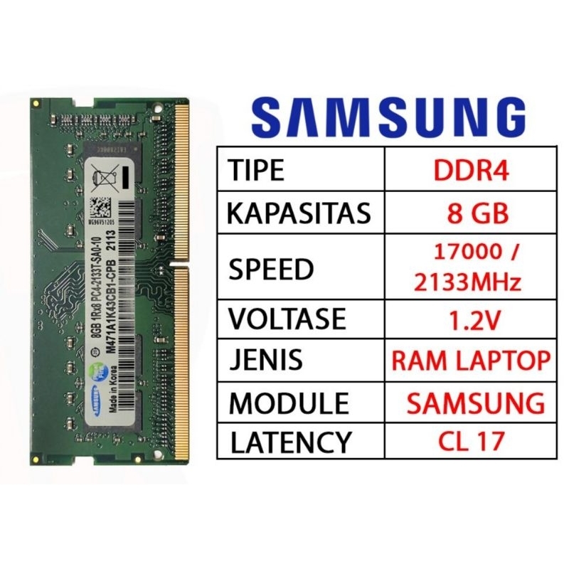 RAM LAPTOP SAMSUNG SODIMM DDR4 8GB PC17000 / 2133