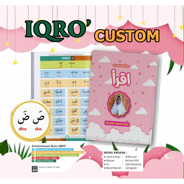 IQRO CUSTOM NAMA FULL COLOR - IQRO - CUSTOM  - HARD COVER - FREE PASANG FOTO - FREE CUSTOM NAMA