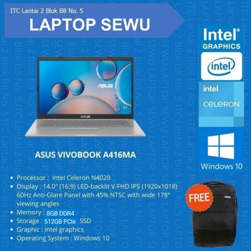 Asus Vivobook A416MA INTEL CELERON N4020 8GB SSD 512GB INTEL UHD WIN 11