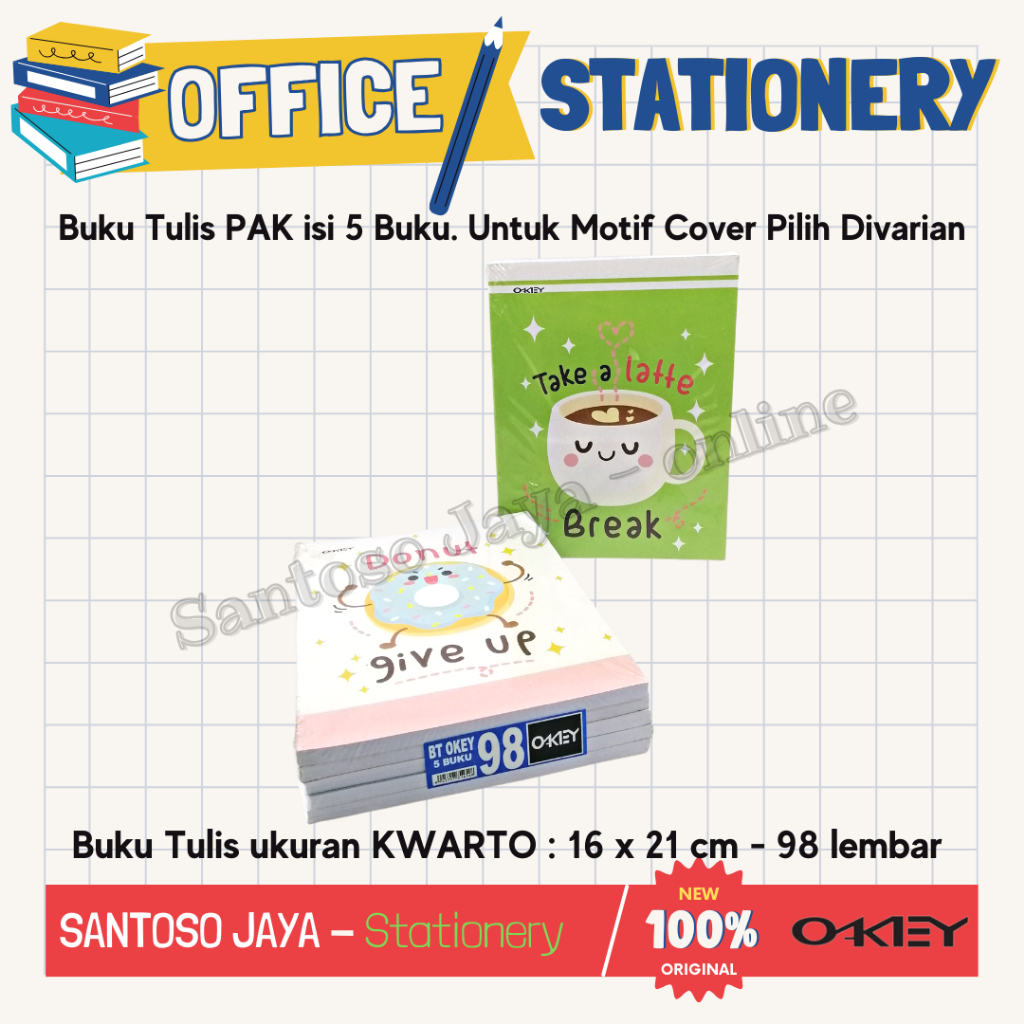 

Buku Tulis Kwarto OKEY by Kiky 98 Lembar 16x21 cm PAK - 5 Buku