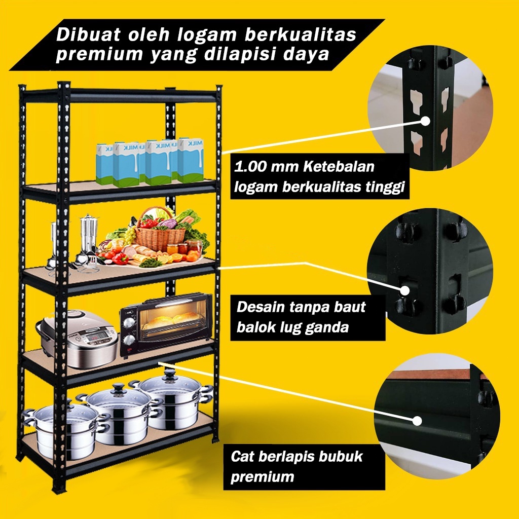 Rak besi 5 susun Rak Susun 120x180cm Rak gudang 5 Tingkat Rak barang 5 layer  Rak dapur 5 lapisan Rak 5 susun serbaguna