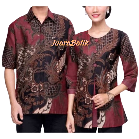 COUPLE BLUS BATIK MERAH SERAGAM BLUS SERAGAM KANTOR BATIK MERAH SERAGAM PESTA COUPLE BLUS MERAH