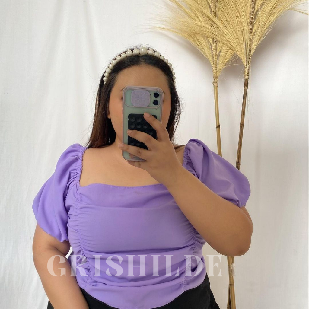 008 Baju Atasan Wanita Dewasa Jumbo Crop Top Lengan Panjang Korean Style Lengan Pendek Oversize Sabr