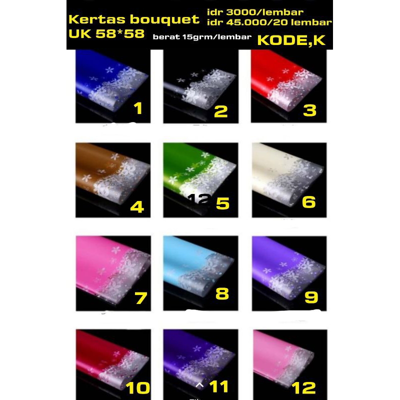 

20 pcs kertas buket kode K . boleh mix warna via chat/ catatan