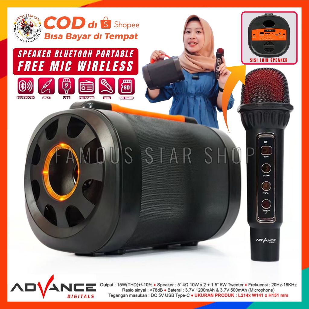 【Ready+Bisa dikirim hari ini】Speaker Bluetooth Portable Free Mic Wireless Advance KS-613 [Karaoke/US