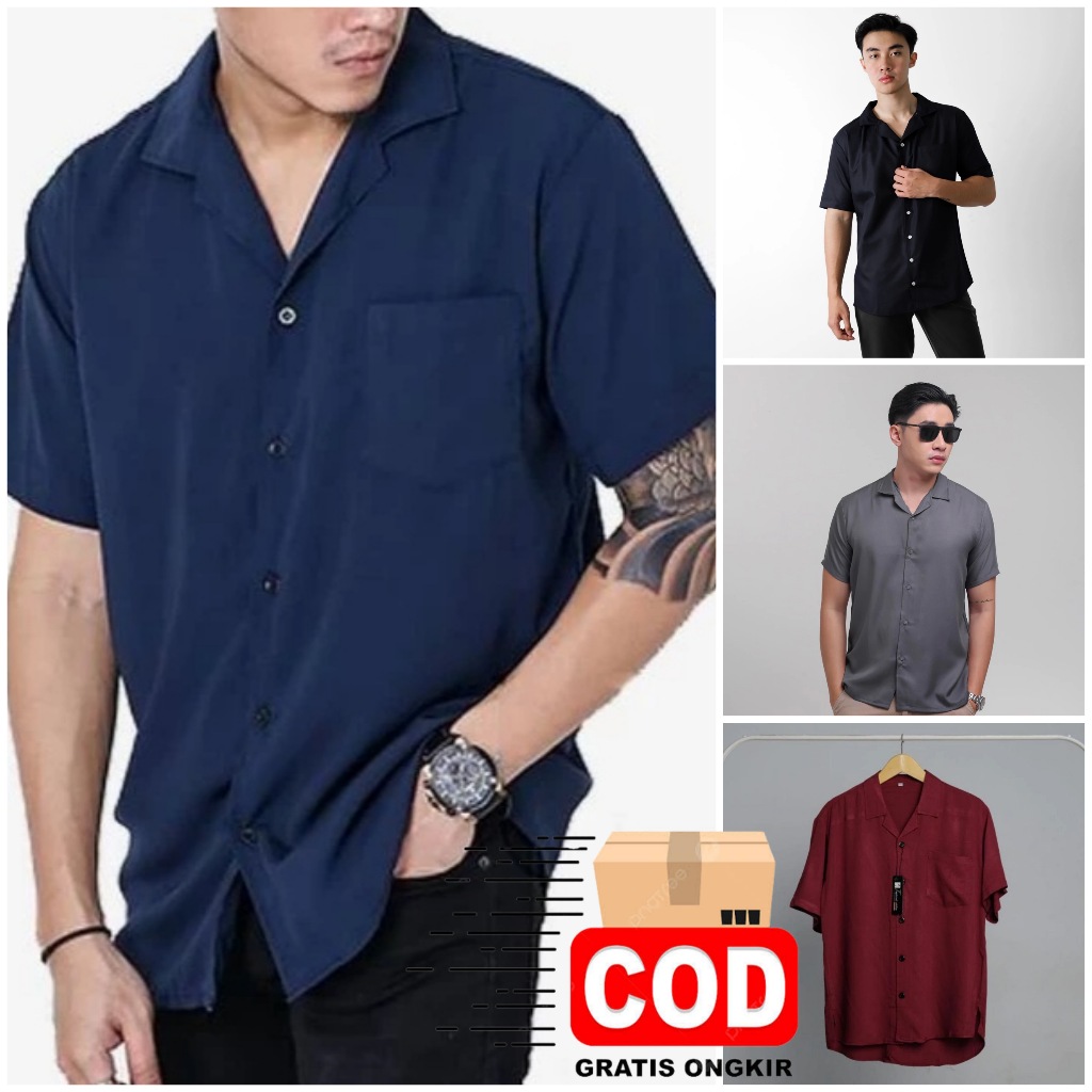 Kemaja Hawai Polos Piyama Lengan Pendek V-Neck Pria Wanita