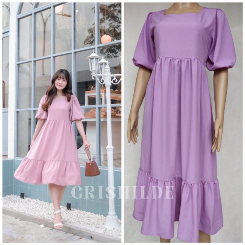 CINDY Dress Sabrina Korean Style Jumbo Wanita Dres Big Size Gaun Casual A Line Lengan Panjang Oversi