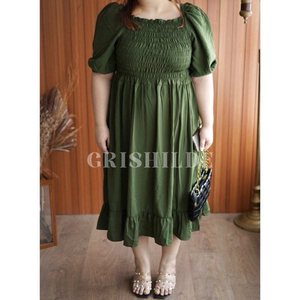 DAIRA Dress Sabrina Korean Style Jumbo Wanita Dres Big Size Gaun Casual A Line Lengan Panjang Oversi