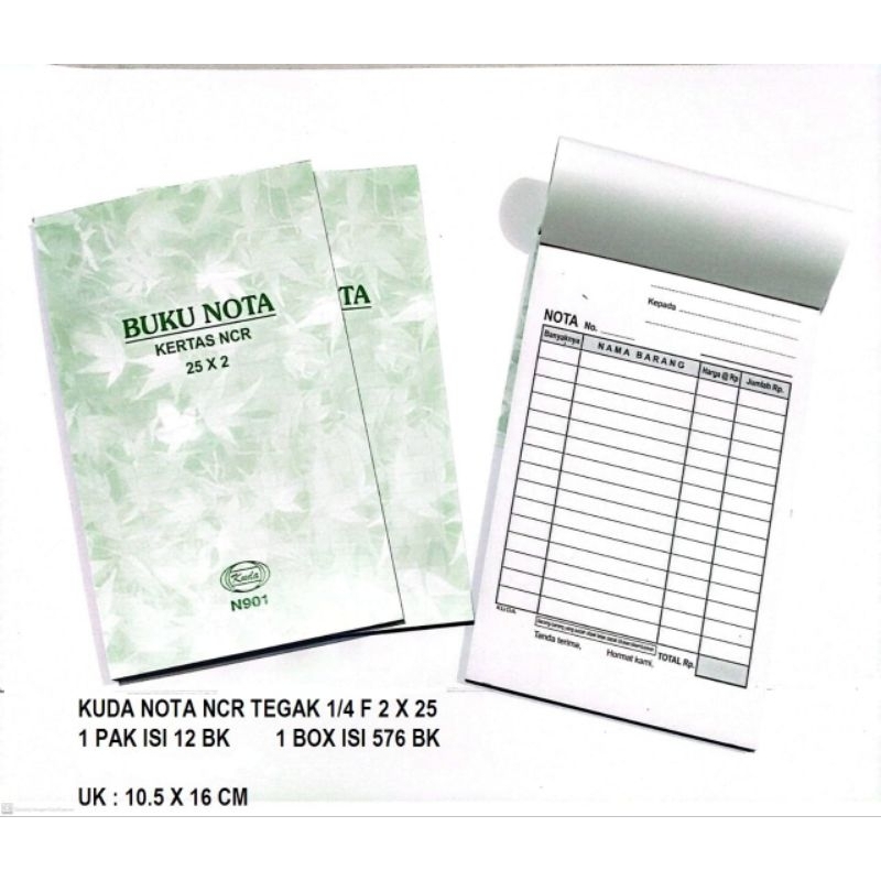 

(1PC)KUDA NOTA NCR TEGAK 1/4F 2PLY 50LEMBAR / UK 10.5X16CM