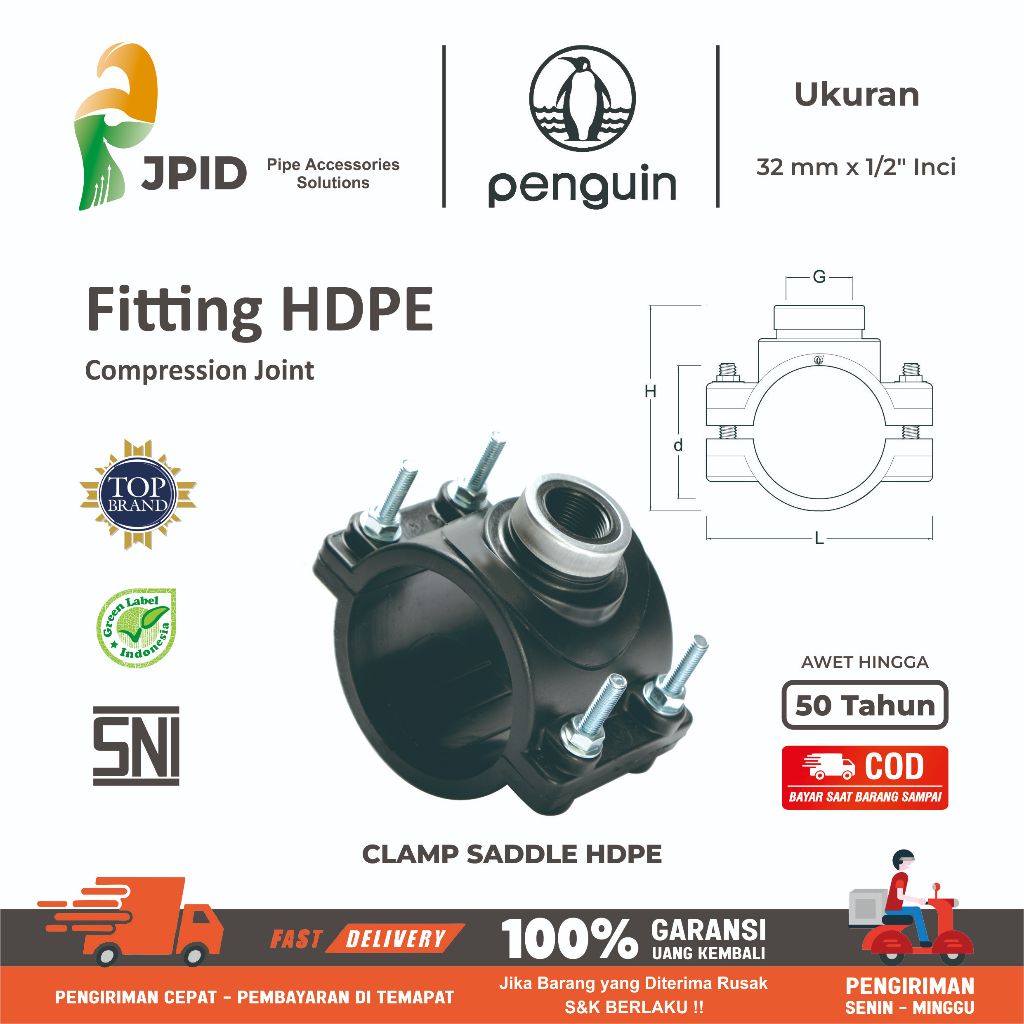 Fitting HDPE Clamp Saddle Penguin 32mm x 1/2"