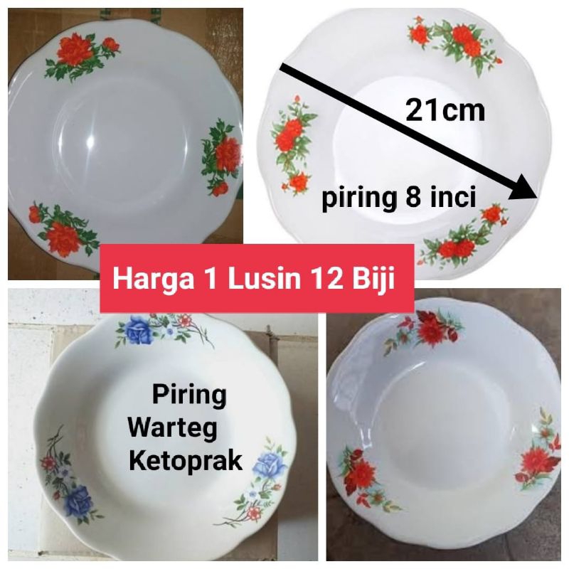 piring makan keramik piring  kembang ukuran 21cm Harga 1 Lusin (12 Biji)