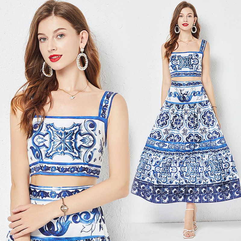 𝐑𝐄𝐀𝐃𝐘 𝐒𝐓𝐎𝐂𝐊 𝐒𝐀𝐅 - MONICA blue set crop top + maxi skirt woman premium / korean summer set / beachwea