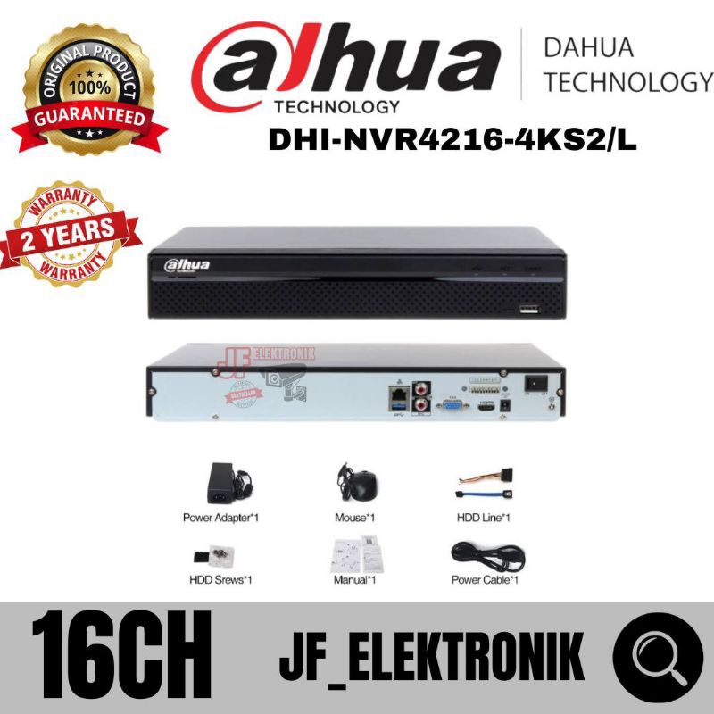 NVR DAHUA 16 CHANNEL 4K NVR4216-4KS2/L ORIGINAL GARANSI RESMI DAHUA