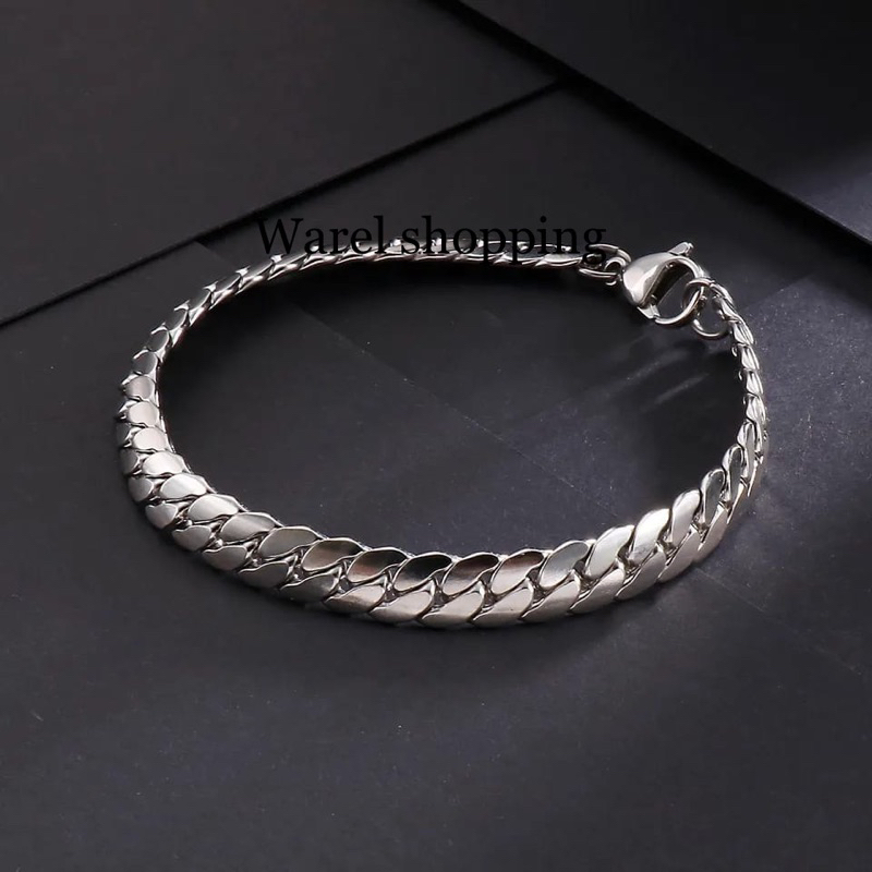 GELANG TITANIUM MODEL RANTAI PIPIH PRIA DAN WANITA ANTI KARAT