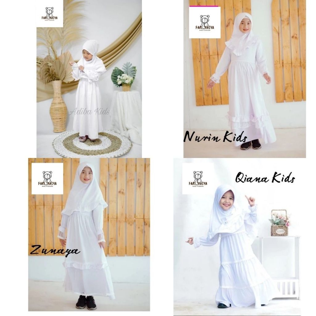 Set Hijab Gamis Anak Syar'i Warna Putih Usia 2 - 3 Tahun