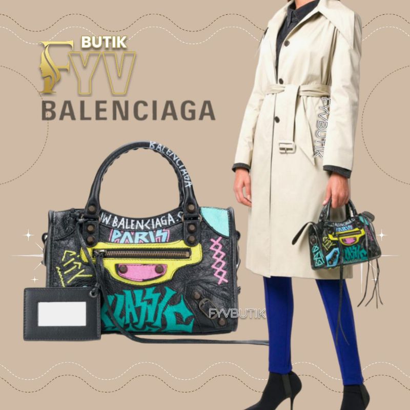 NEW KULIT ASLI BALENCIAGA GRAFFITI CLASSIC CITY MINI LEATHER BAG TAS SELEMPANG WANITA LAMBSKIN