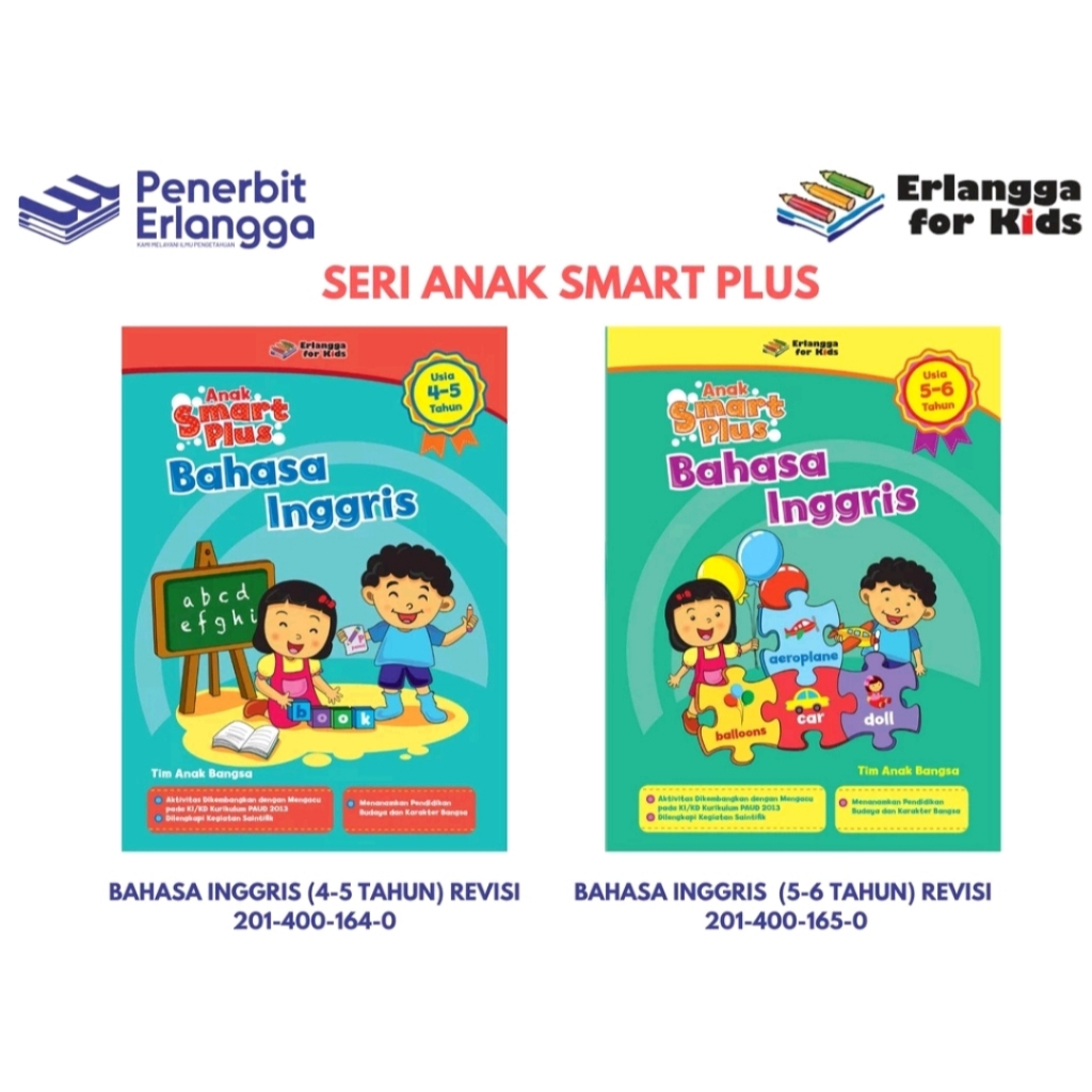 ORI harga satuan buku seri anak smart plus bahasa Inggris usia 4,5,6 tahun penerbit Erlangga for kid