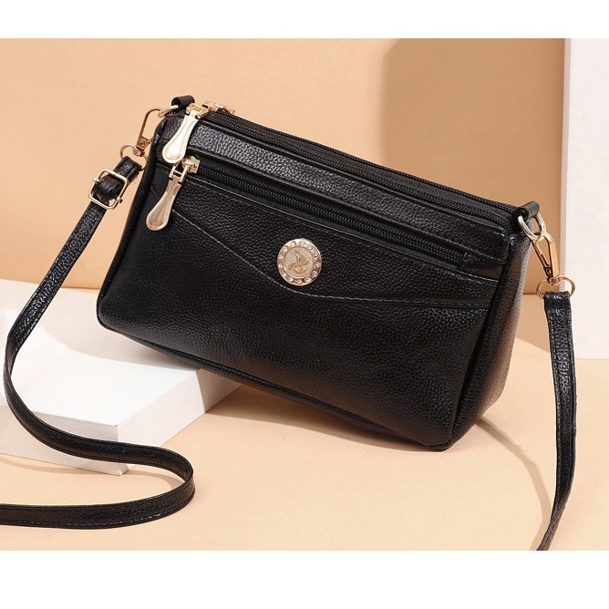 SPDM-174 TAS SELEMPANG WANITA KULIT HITAM FASHION PESTA KOREA BATAM MURAH PREMIUM