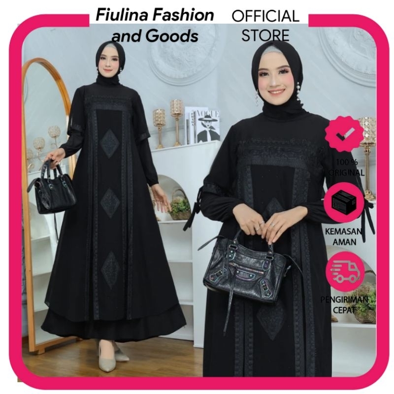 FIULINA - GAMIS ABAYA HITAM TURKEY I BORDIR HITAM POLOS I ABAYA UMROH HAJI I MIX CERUTI