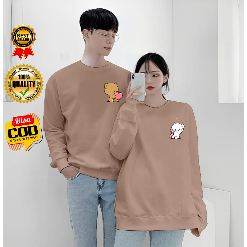 Baju Kaos Couple Pasangan Pacar Boneka Love / Lengan Panjang Couple Distro Model Sweater / Baju Kape