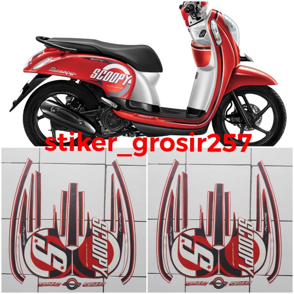 STIKER STRIPING LIS BODY MOTOR HONDA SCOOPY SPORTY 2015 2016 MERAH
