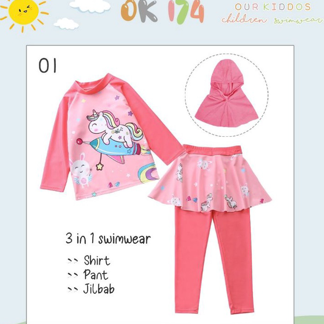 Best Terlaris Ok174 BAJU RENANG ANAK PEREMPUAN/BAJU RENANG ANAK UNICORN/ BAJU RENANG ANAK MUSLIM /BA