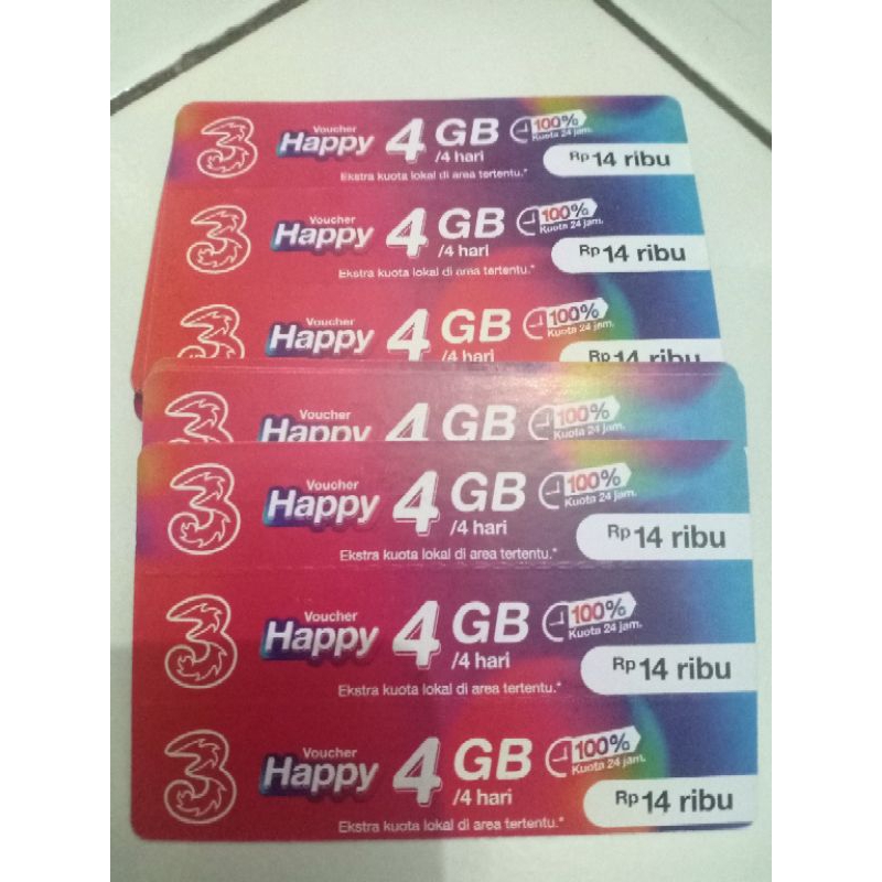 VOUCER KUOTA TRI ISI THREE HAPPY 4 GB 4 HARI MURAH