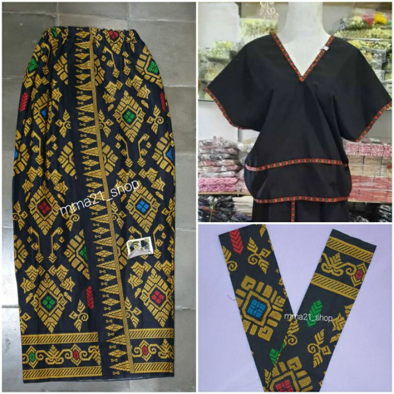 pakaian adat lambung satu set bawahan siap pakai Rok (span) songket printing