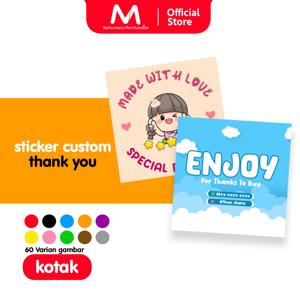 

Cetak Stiker Chromo Thank You Kotak / Custom Sticker Terima Kasih / Label Stiker Botol Kemasan Makanan