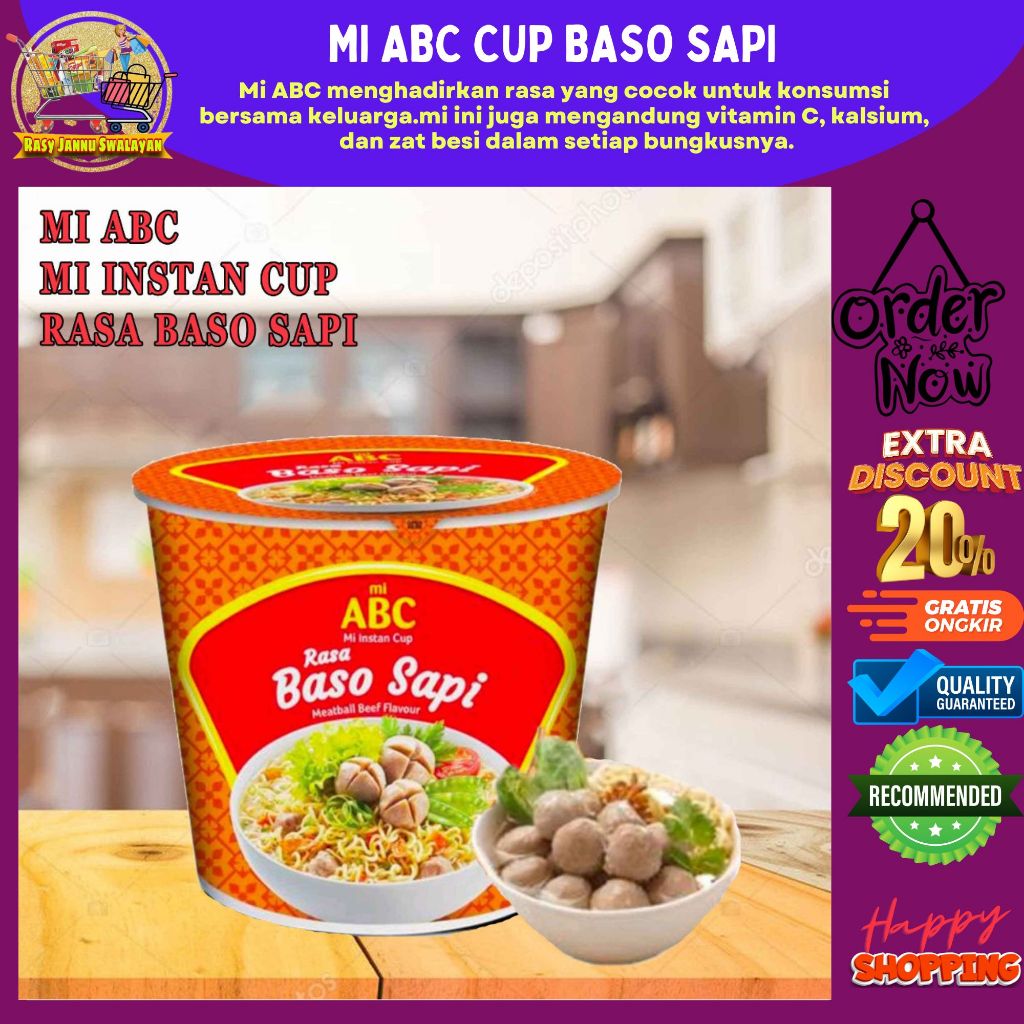 

Mie Abc Cup/ Mie Instan Kuah/ Rasa Baso Sapi/ 60Gr