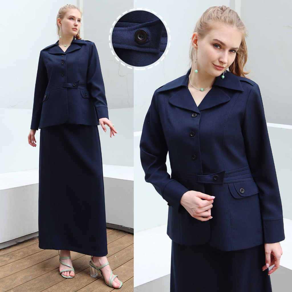 Seragam kerja pdh wanita / Baju khaki pns asn wanita / Baju guru wanita - 6603 Biru Dongker