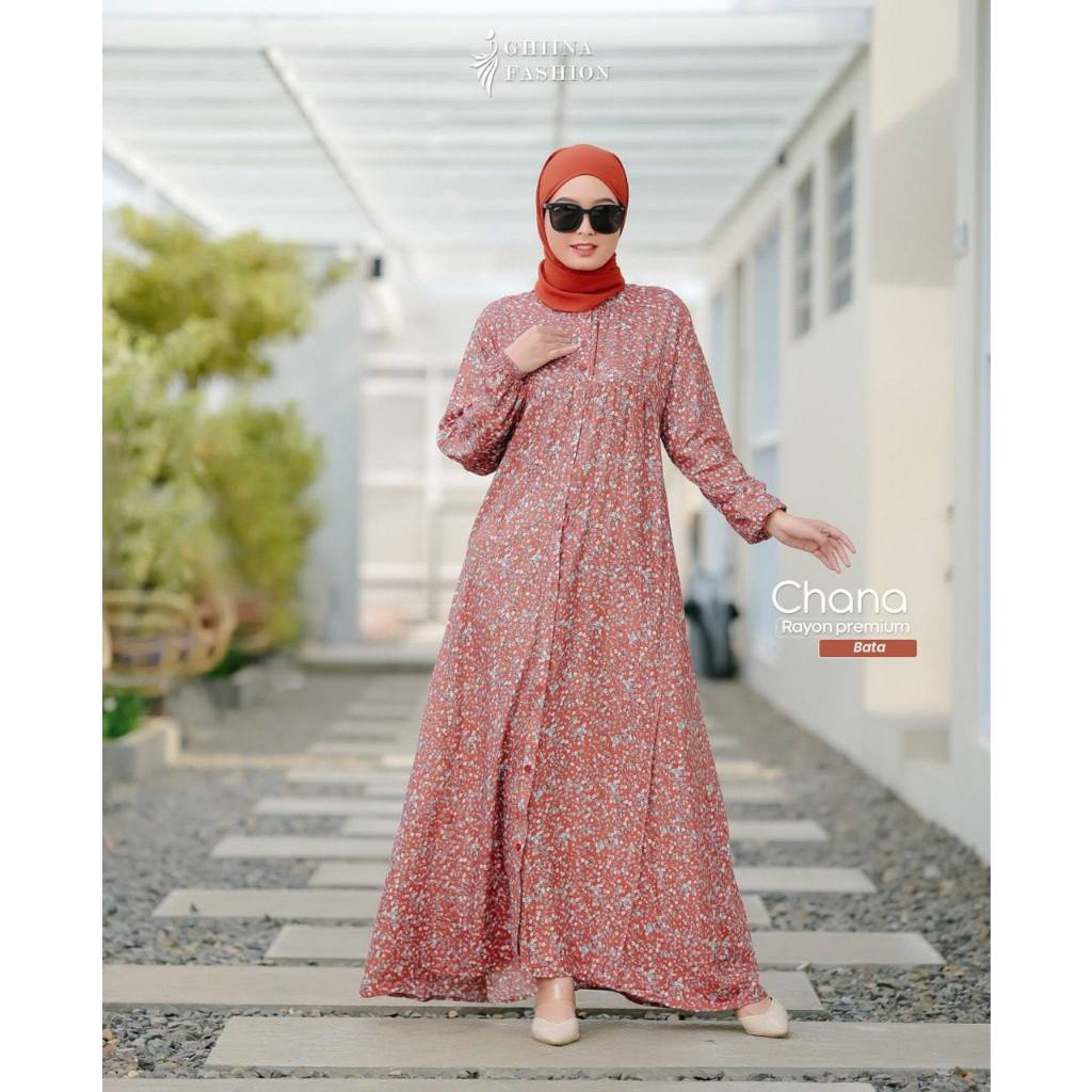 Ghiina Dress Chana By Ghiina Fashion Rayon Premium Motif Bunga Hijab Yessana Terbaru Ejamas Store