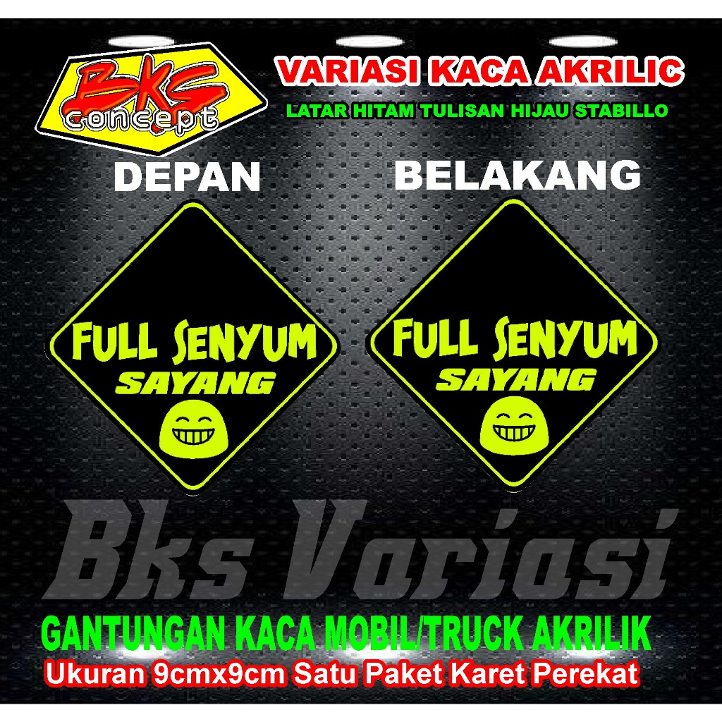 GANTUNGAN KACA MOBIL/TRUCK .VARIASI GANTUNGAN AKRILIK PLUS STICKER NYALA DALAM GELAP