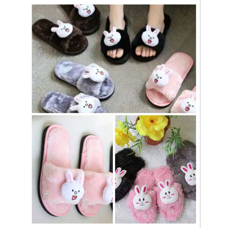 sandal bulu selop kepala kelinci anak perempuan size 26 sampai 35