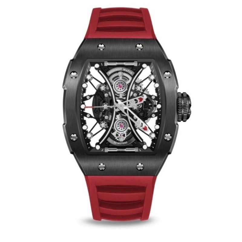 WISHDOIT Skeleton Hourglass-Black Watch (Red Strap)