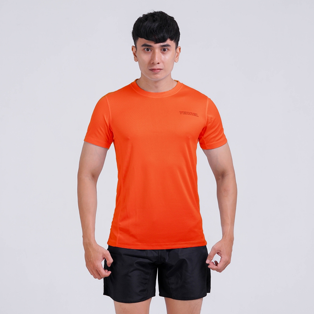 HOT DEALS TERREL SPORTSWEAR BASIC TEE ORANGE KAOS OLAHRAGA DRY FIT LARI RUNNING GYM PRIA LENGAN