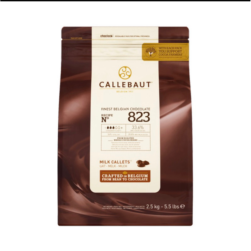 

callebaut 823 balanced milk callets, chocolate chip milk (33,6%) kemasan asli 2,5kg