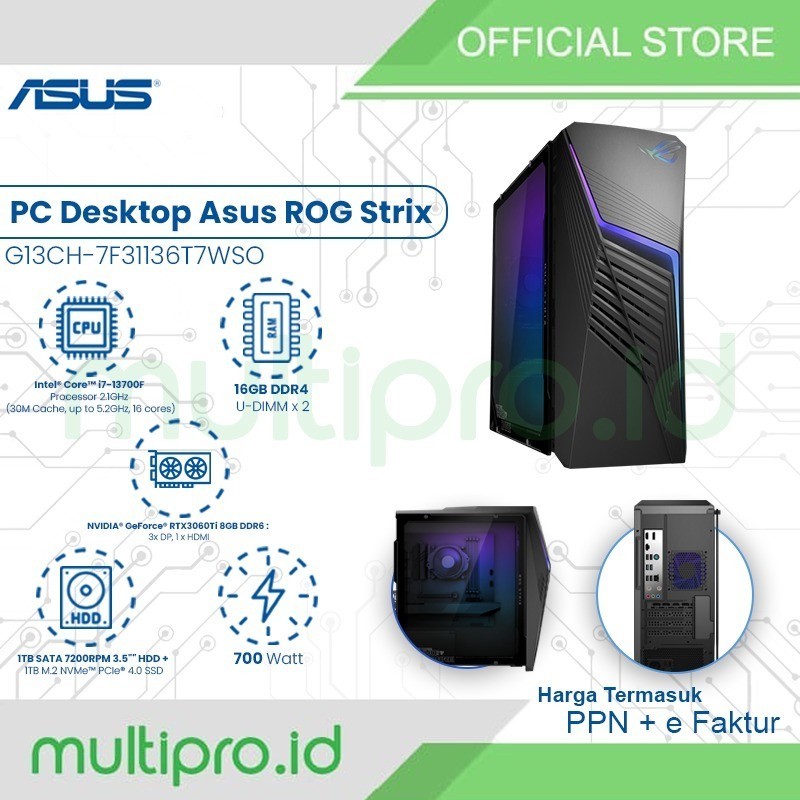 PC Desktop Asus ROG Strix i7-13700F RTX3060Ti-8GB 32GB 1TB SATA + 1TB