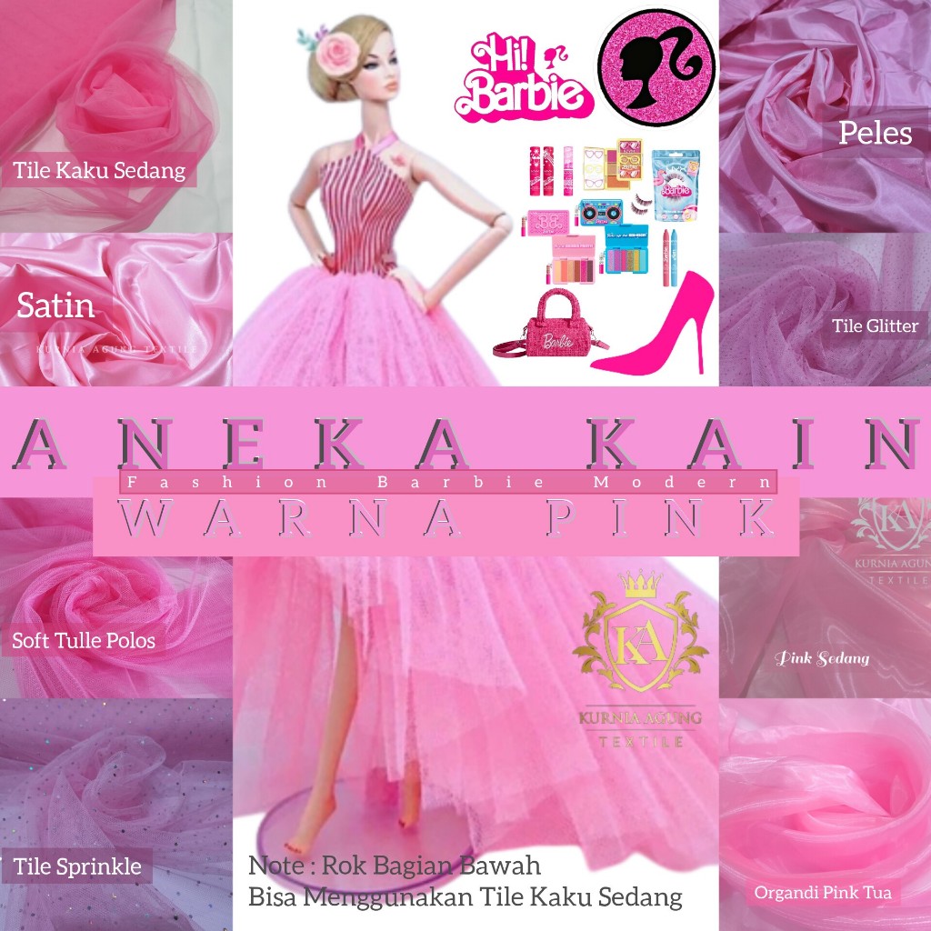 Bahan Multi Kain Satin Velvet Peles Polos Soft Tulle warna Pink Barbie bahan gaun dress kebaya bride