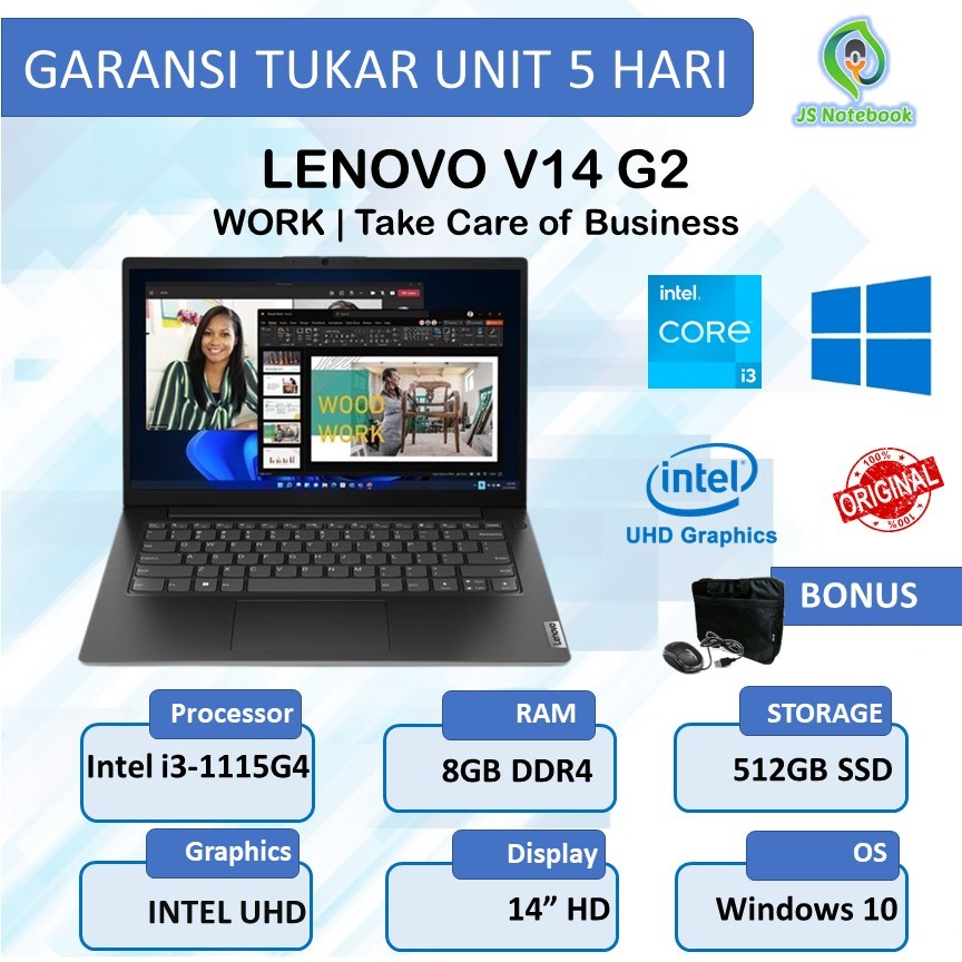 Laptop Lenovo V14 G2 Intel i3-1115G4 8GB 512SSD Win10 Pro
