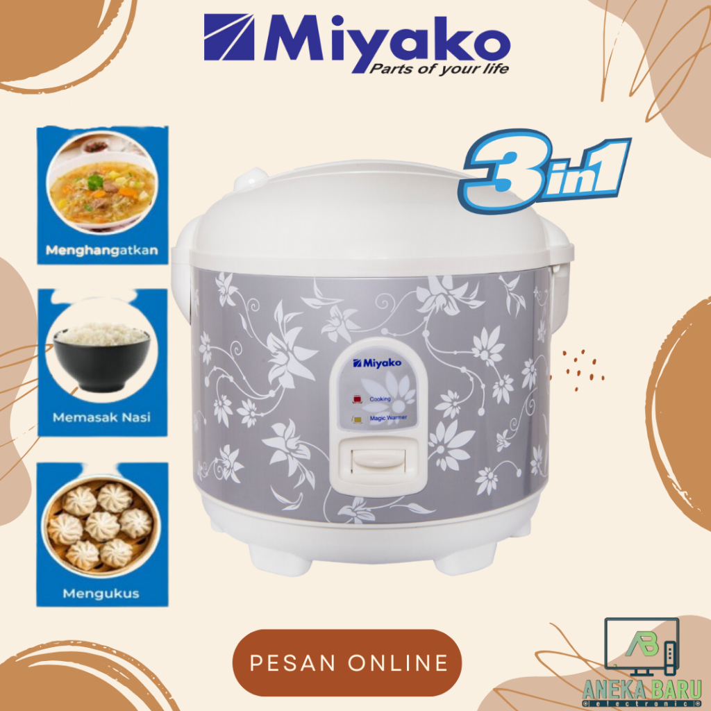 [READY & COD] Miyako 3in1 Rice Cooker MCM-528 / MCM528 / MCM 528 Silver Flower (1,8 Liter)
