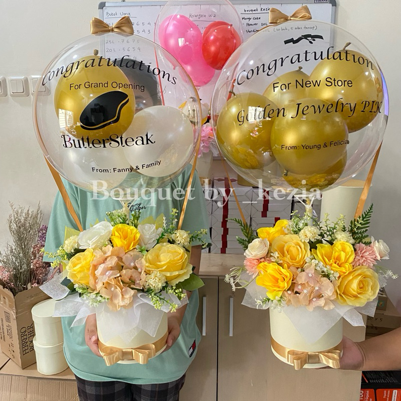 (READY 2-5 jam) Bloom Box balon bunga Grand Opening | Bucket Wisuda | Large Size box Balon buket wis