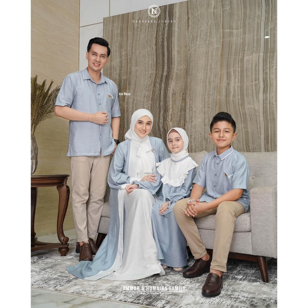 AMMAR & HUMAIRA ICE BLUE SARIMBIT SET FAMILY 2024 BY NADHEERA LUXURY