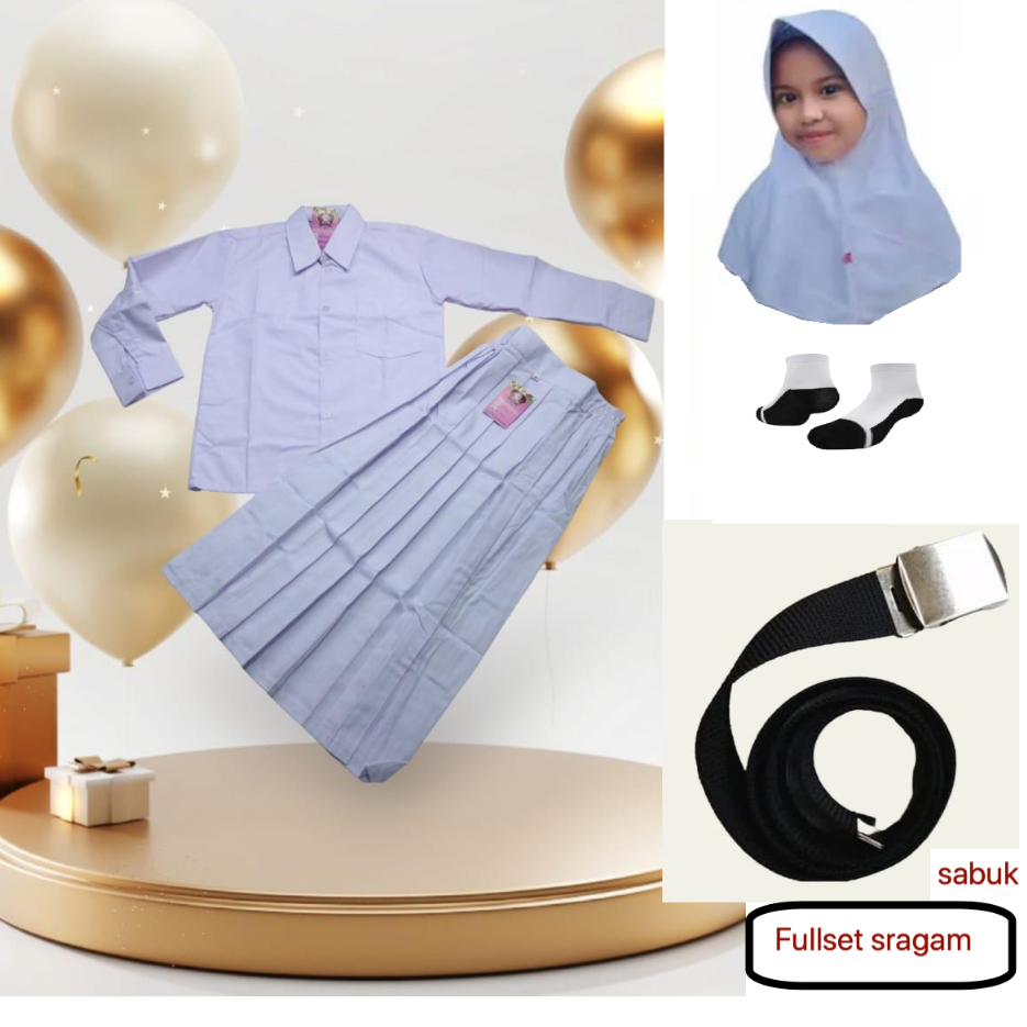 fullset seragam putih panjang ROK panjang putih dan baju putih polos Mi-SD