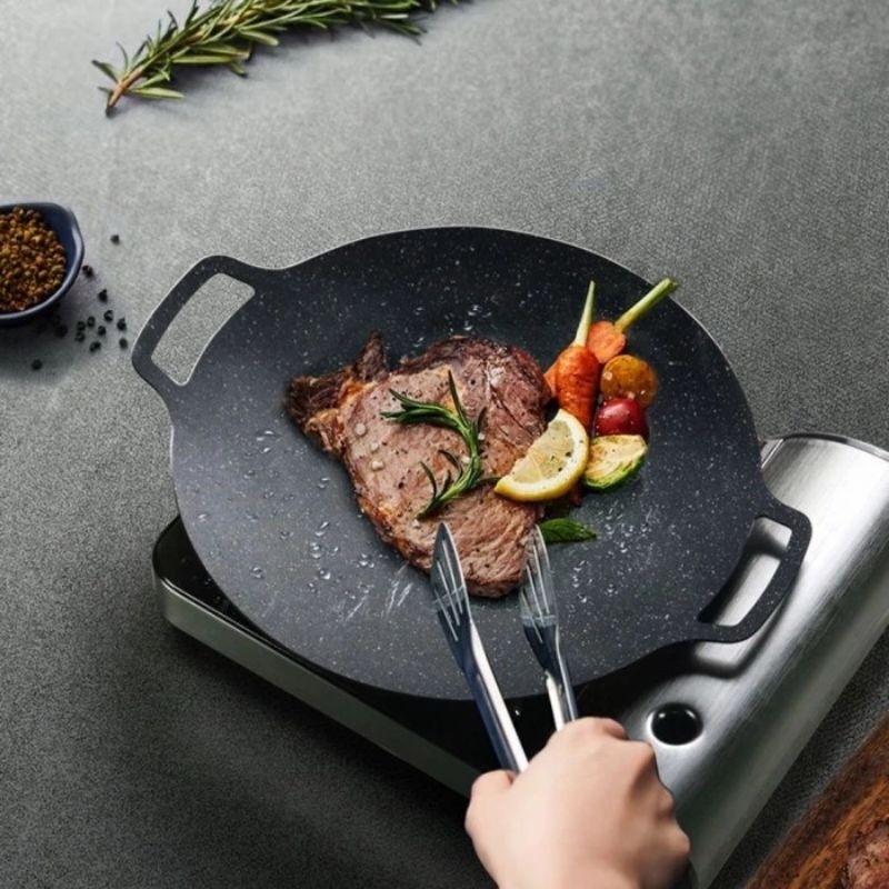 {BG} Wajan Pemanggang Anti Lengket 34cm / Wajan Pemanggang Daging Sosis Grill Panci Korea Bulat