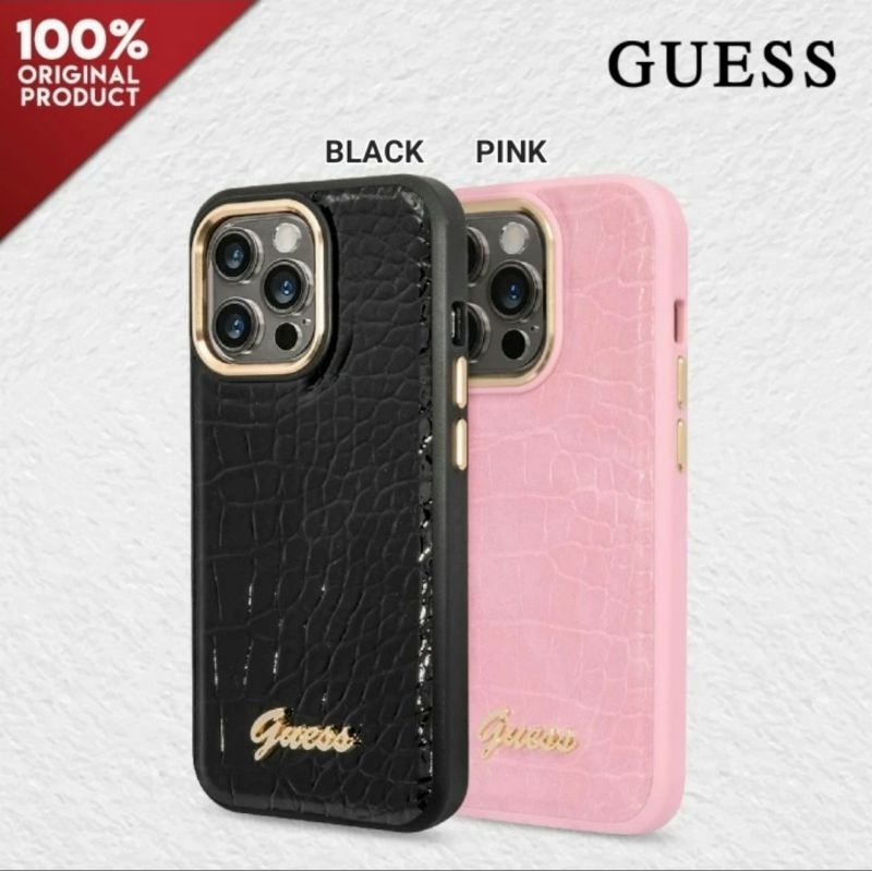 Case Iphone 14 Plus / Pro  - Guess LTR Croco Metal