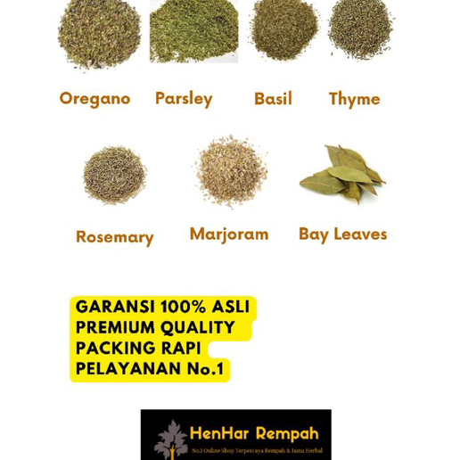 

Diskon Promo [10 gr & 25 gr & 50 gr & 100 gr] Oregano | Parsley | Basil | Rosemary | Thyme | Marjoram | Bay Leaves