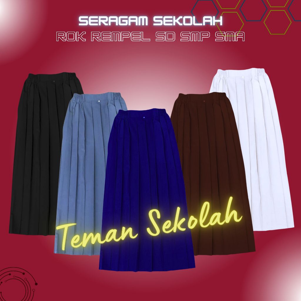 TEMAN SEKOLAH - Rok Rempel Seragam Sekolah Bawahan Panjang SD MI SMP SMA SMK Kerja Ukiran Jumbo Besa